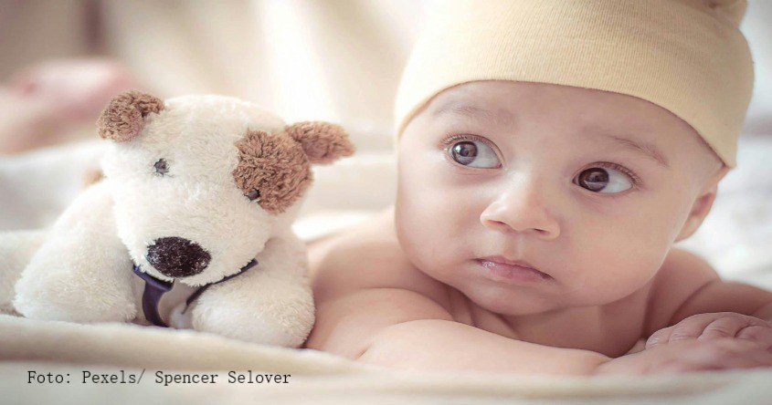 Baby mit Stoffhund