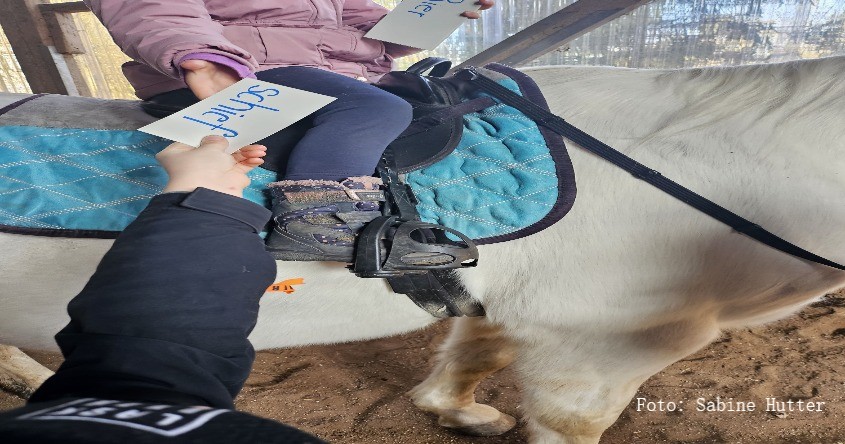 Kind im Sattel eines Ponys