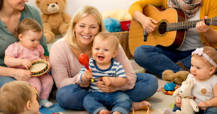Kinder mit Eltern musizieren