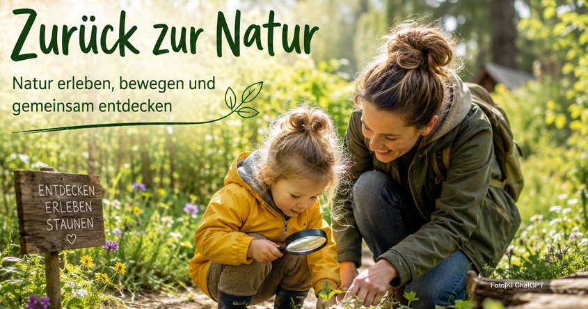Kind mit Lupe samt Mutter