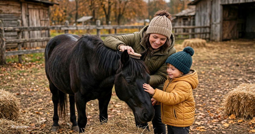 Pferd mit Mutter und Kind