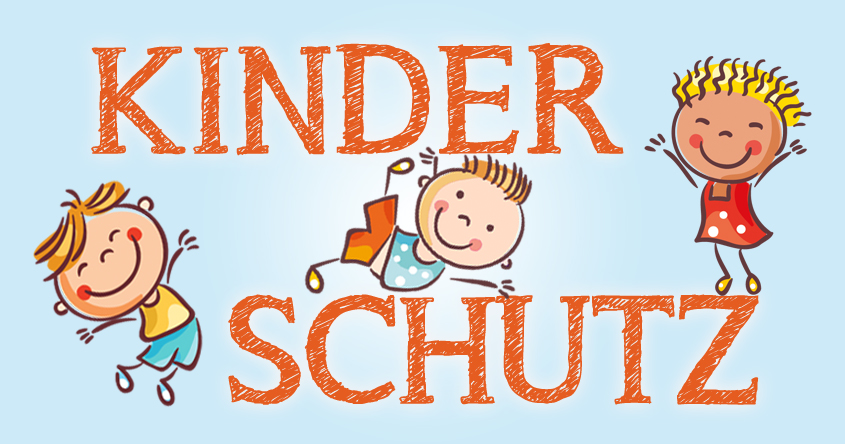 Kinderschutz, Eine Illustration mit 3 Kindern und dem Text "Kinderschutz"